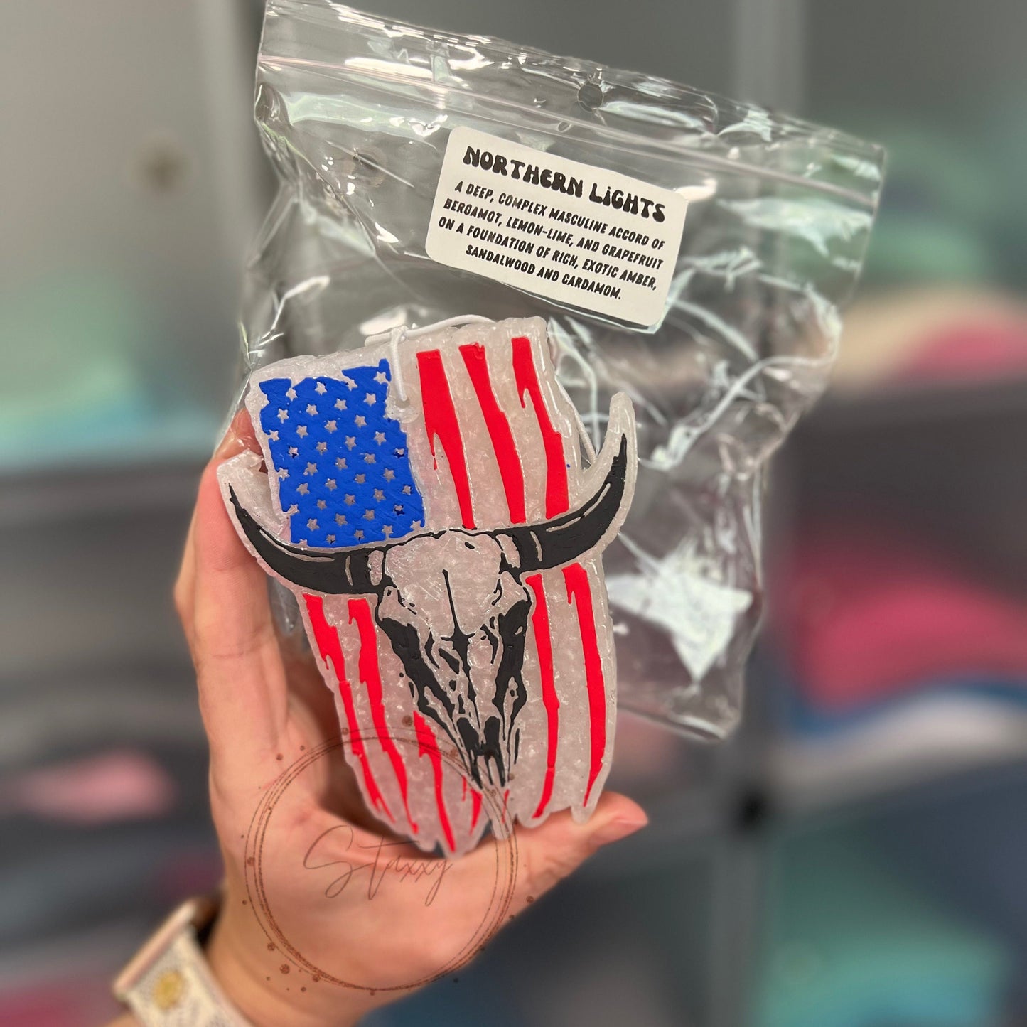 cow skull american flag freshie