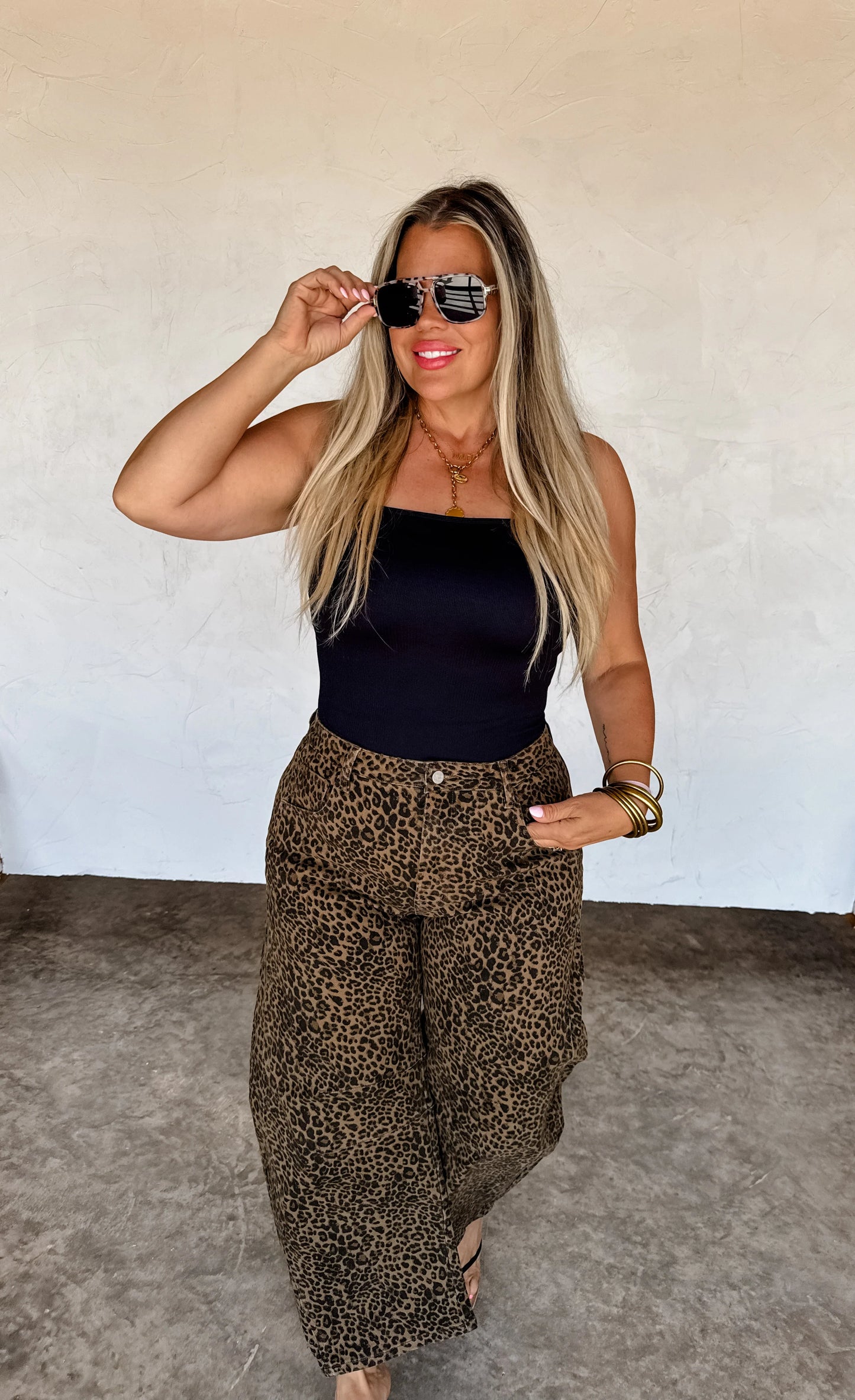 bex cheetah barrel jeans (stretchy) • Quick Ship