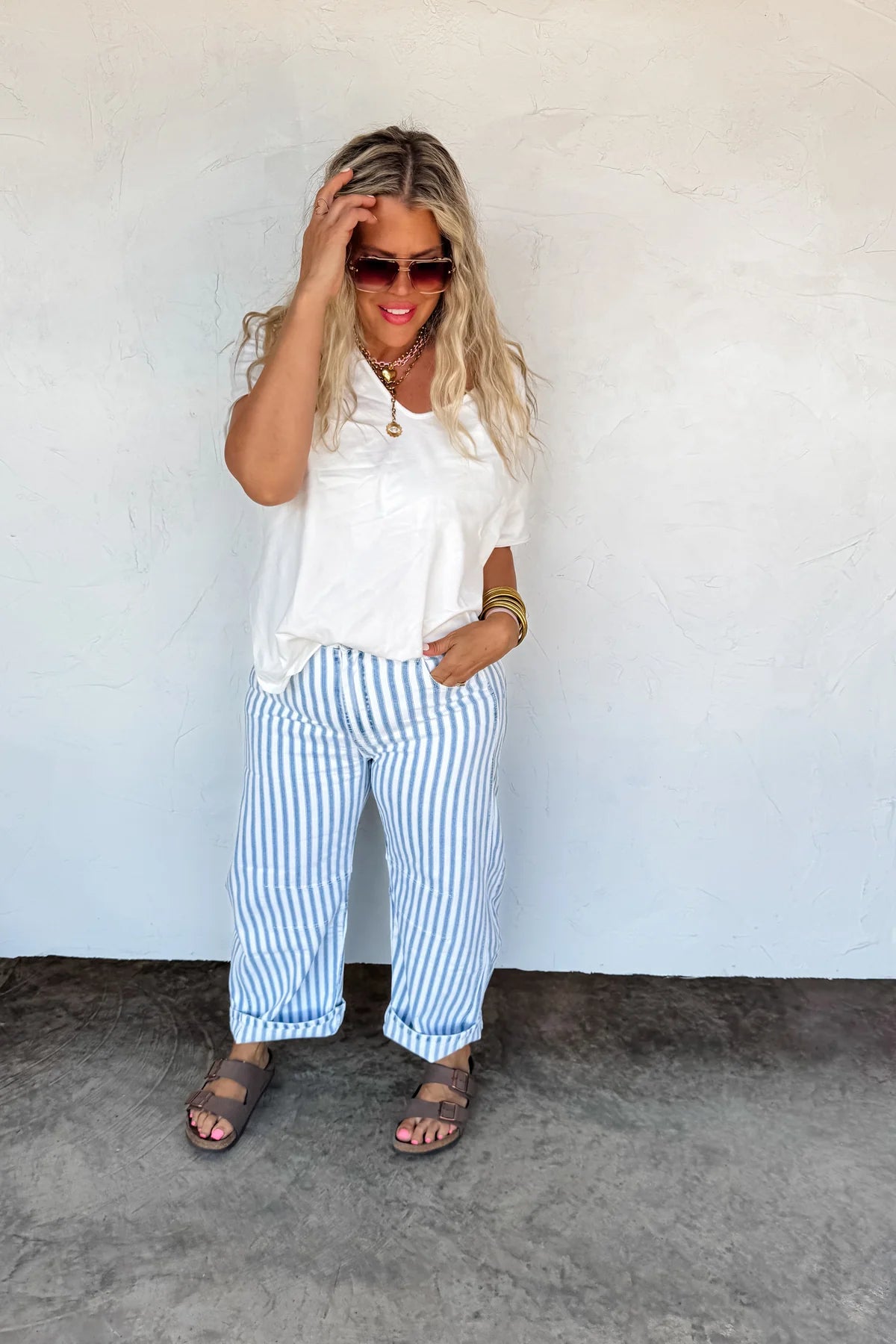 beachy stripe barrel jeans • Quick Ship