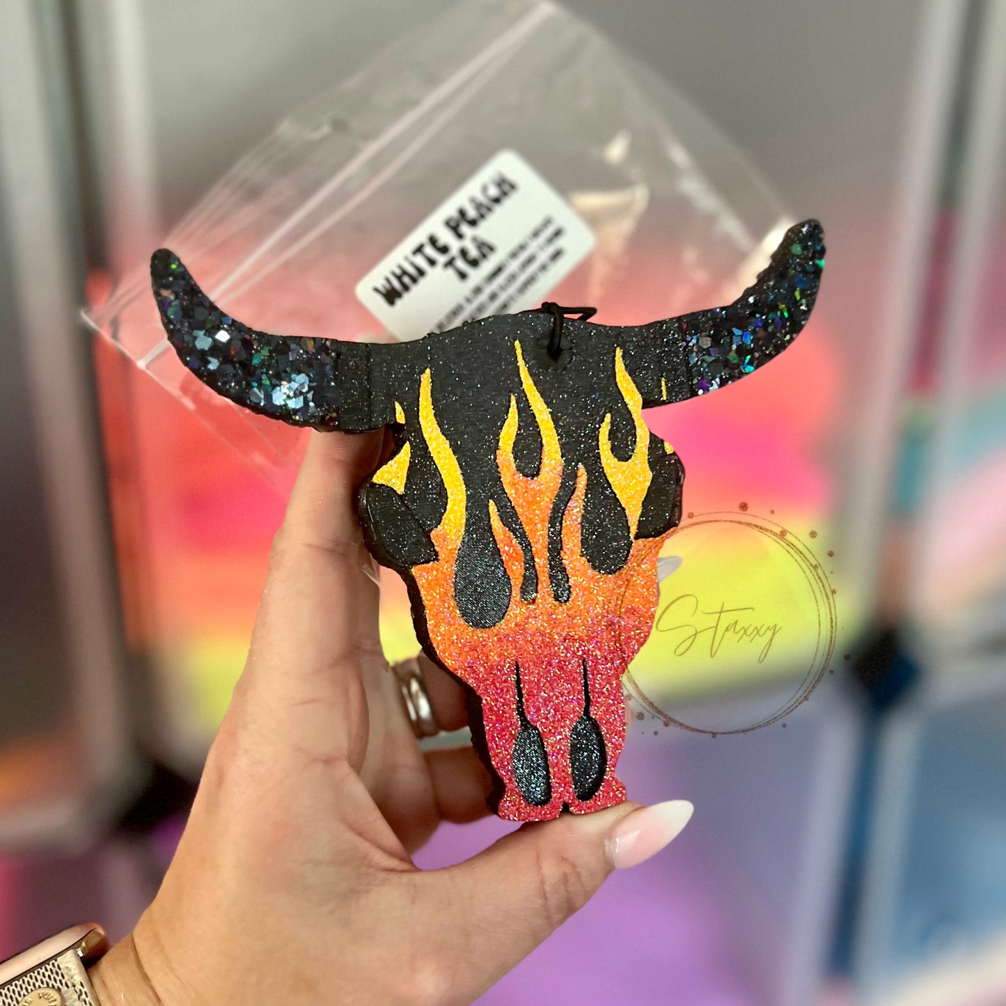 flame bull skull freshie
