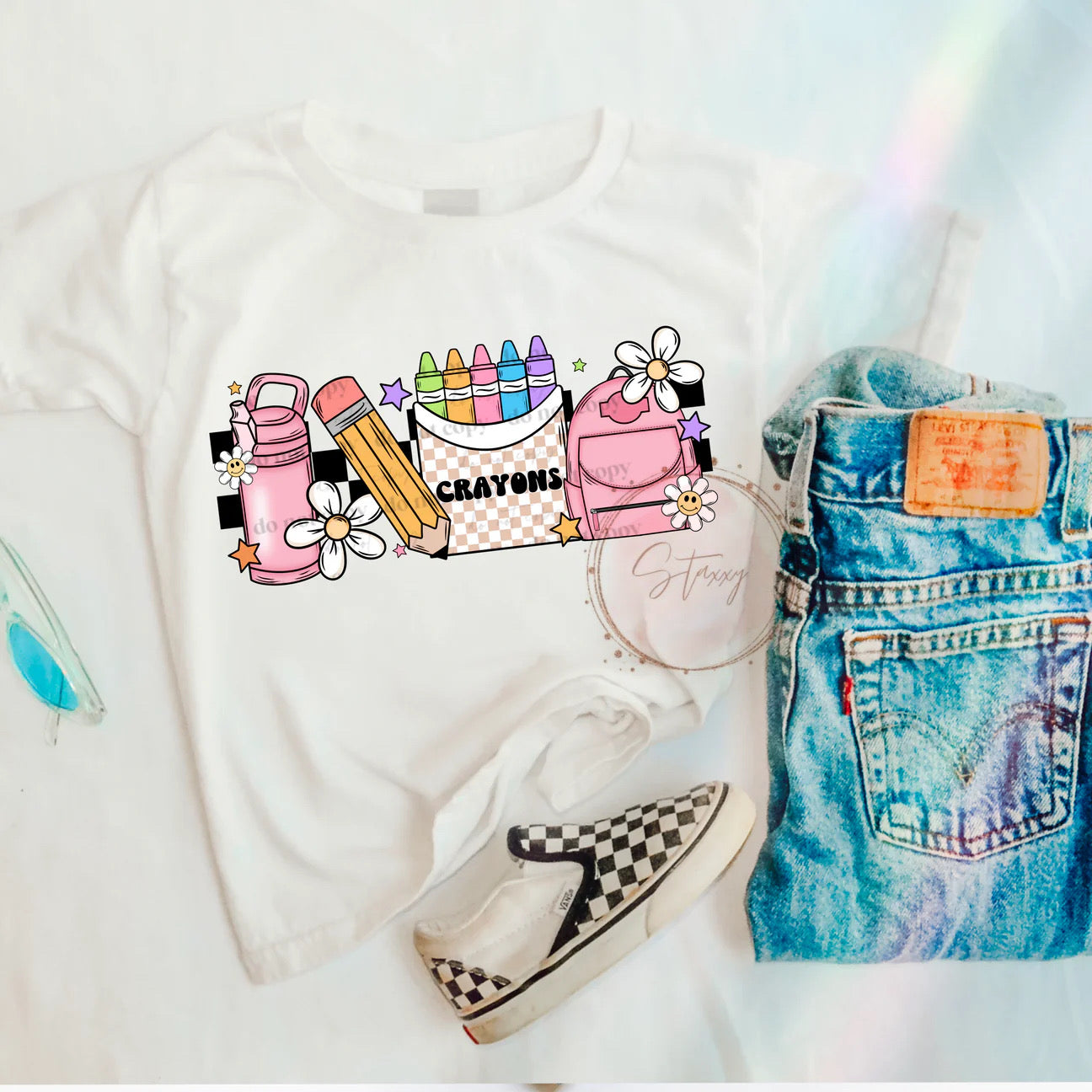 checkered crayons pink/blue backpack