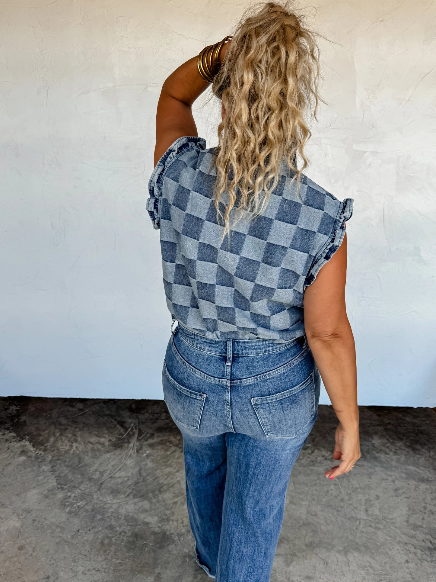 Lainey checker denim vest • Quick Ship