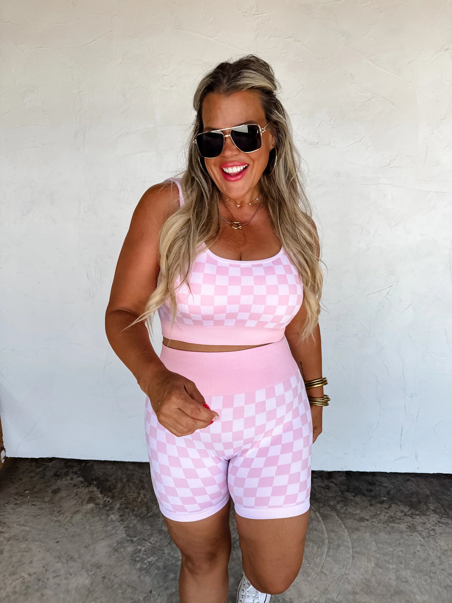 Checker bra & biker short set (4 colors) • Quick Ship