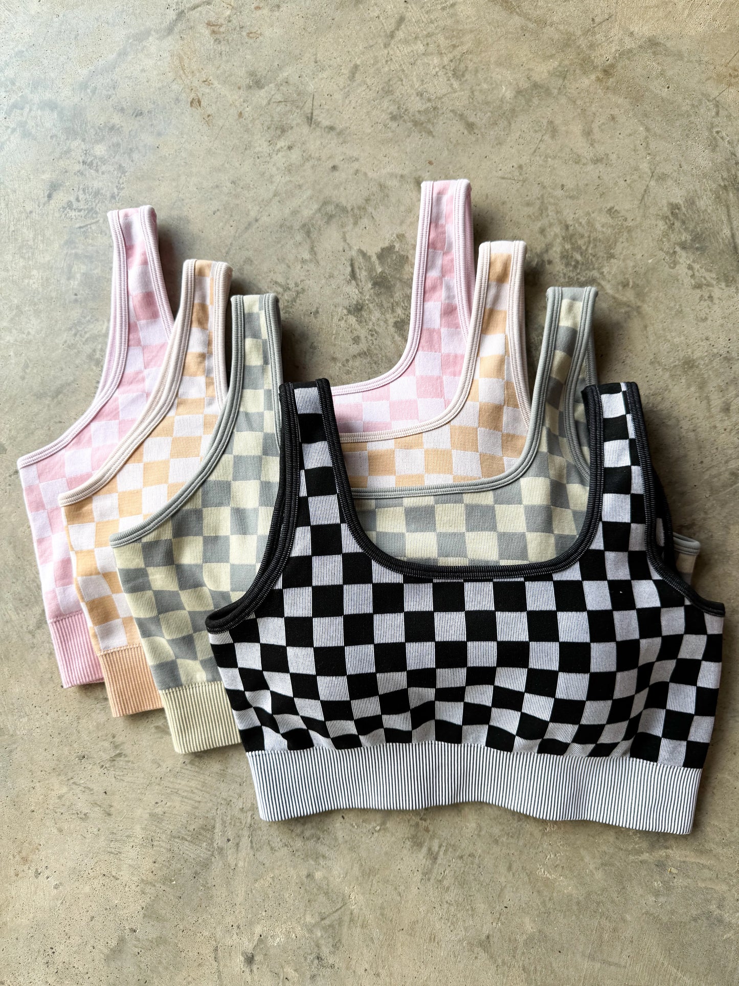 Checker bra & biker short set (4 colors) • Quick Ship