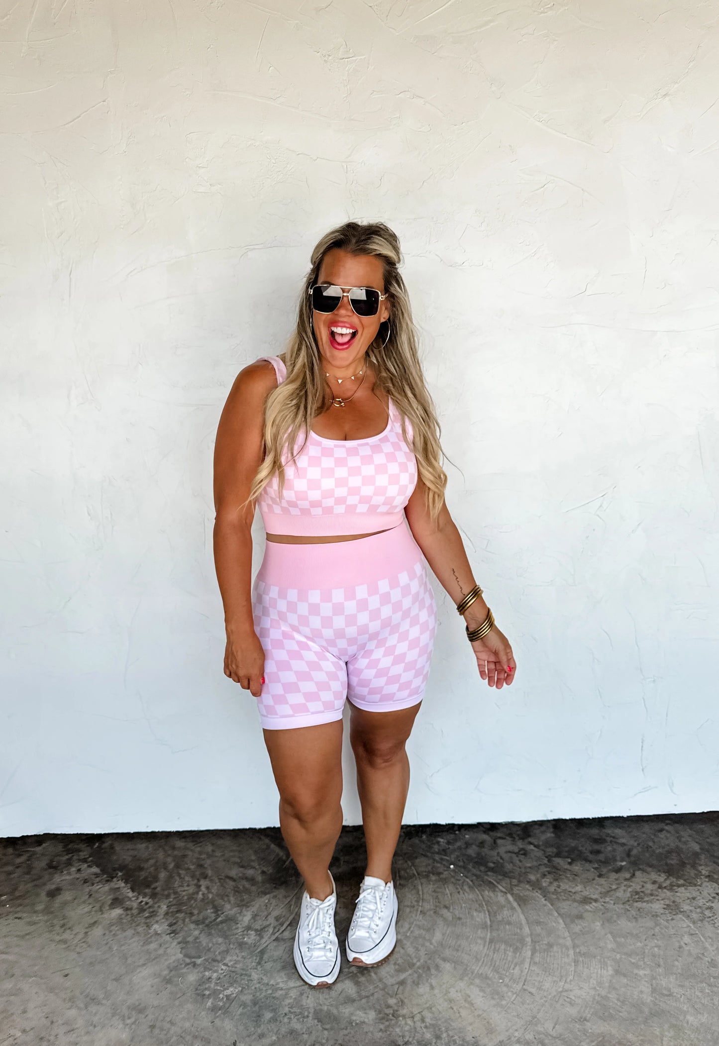 Checker bra & biker short set (4 colors) • Quick Ship