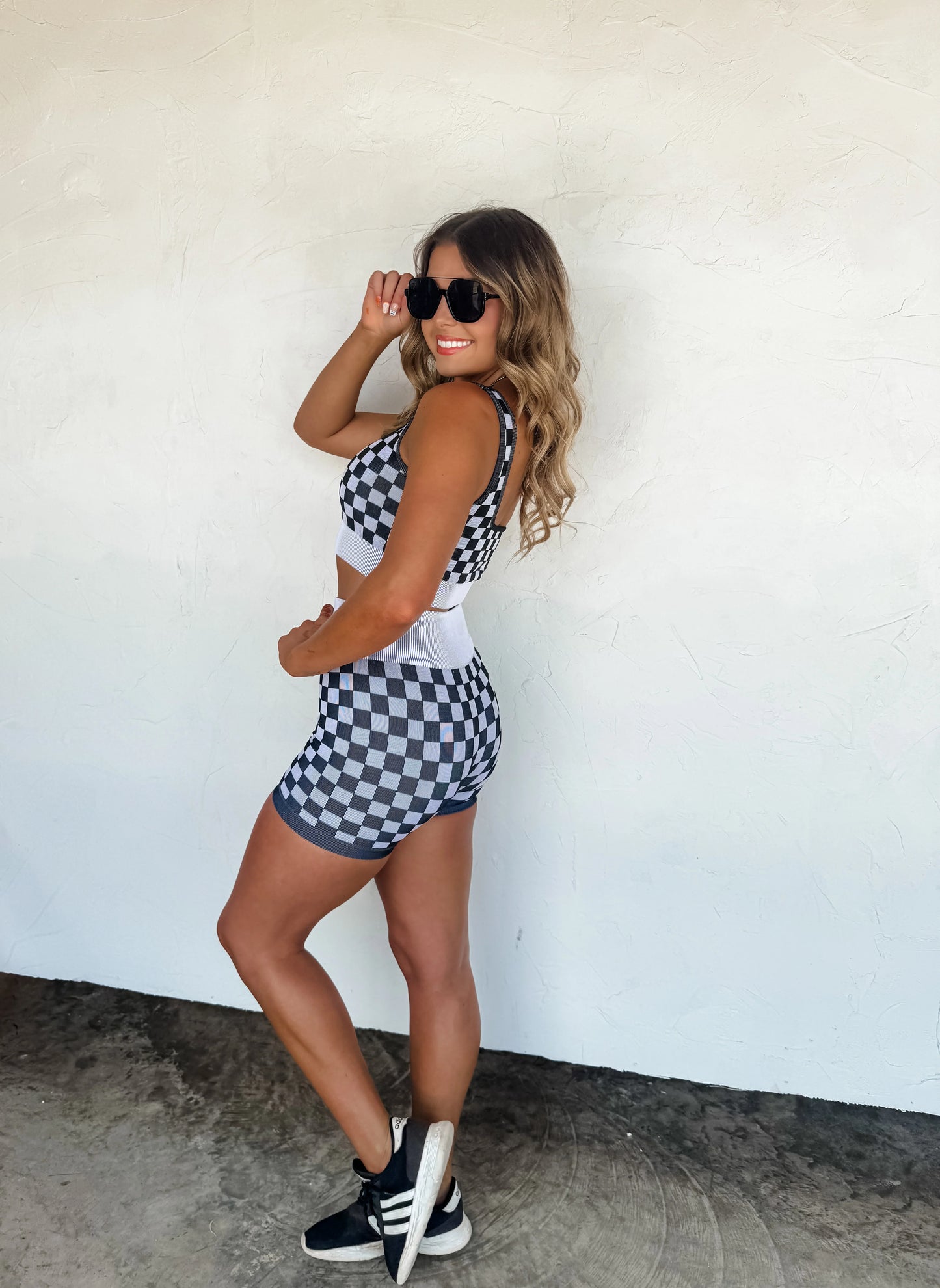 Checker bra & biker short set (4 colors) • Quick Ship