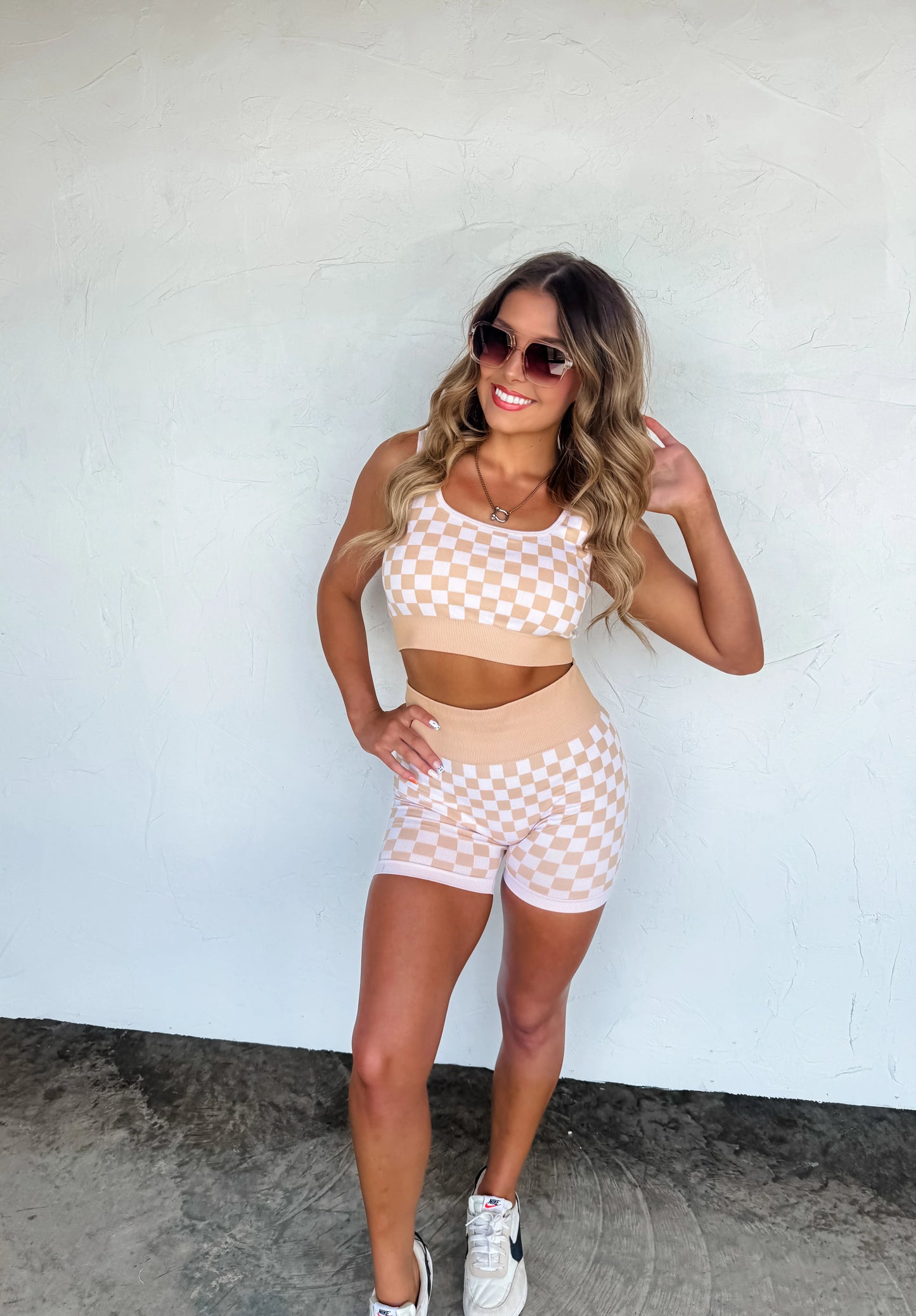Checker bra & biker short set (4 colors) • Quick Ship
