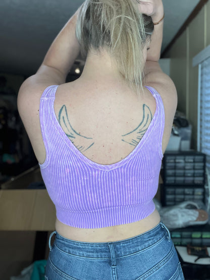 REVERSIBLE mineral washed ribbed crop tank - seamless • bright VIOLET