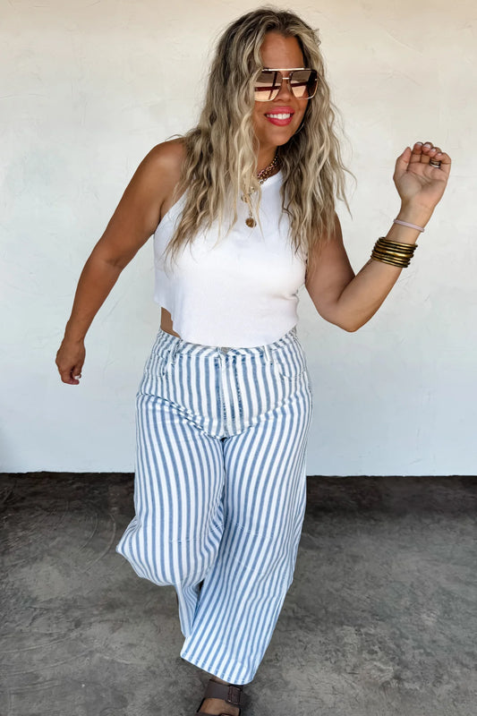 beachy stripe barrel jeans • Quick Ship