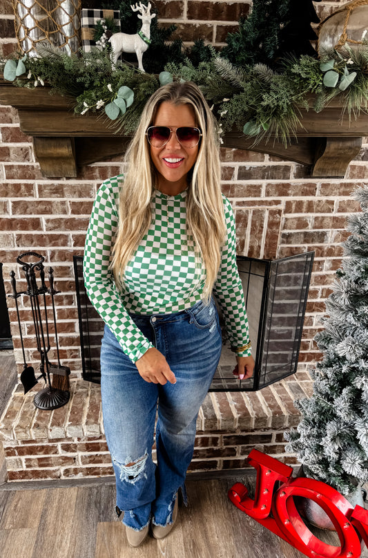 dress it up mesh top - bows & green checker • RTS Quick Ship