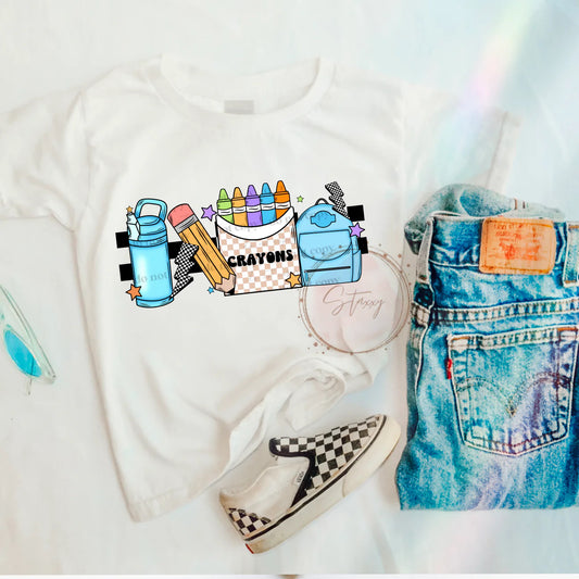 checkered crayons pink/blue backpack