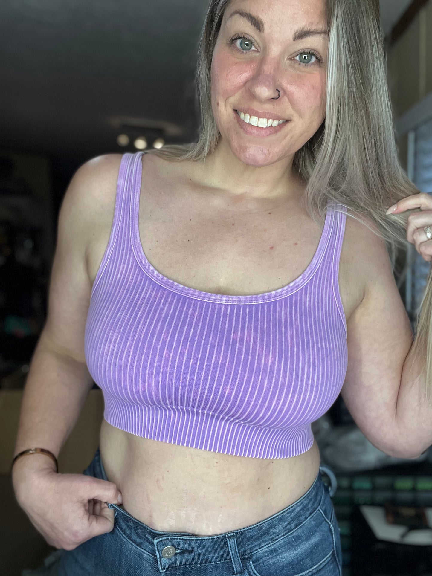 REVERSIBLE mineral washed ribbed crop tank - seamless • bright VIOLET