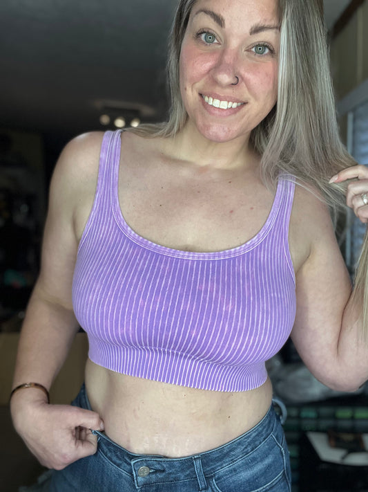 REVERSIBLE mineral washed ribbed crop tank - seamless • bright VIOLET