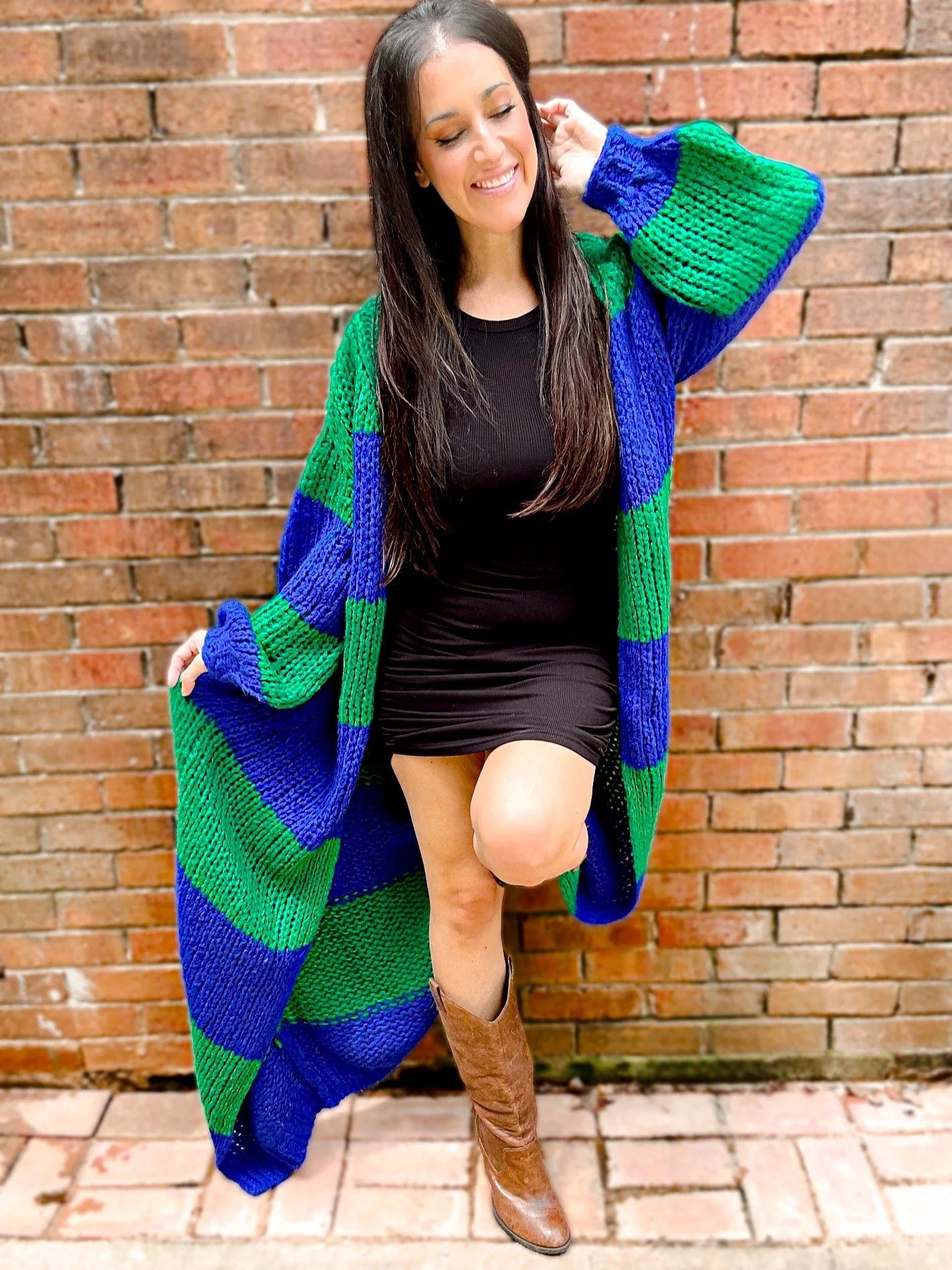 Oversized chunky striped balloon sleeve duster • Quick Ship