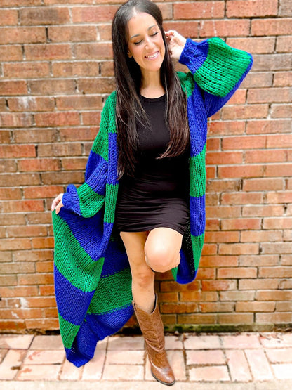 Oversized chunky striped balloon sleeve duster • Quick Ship