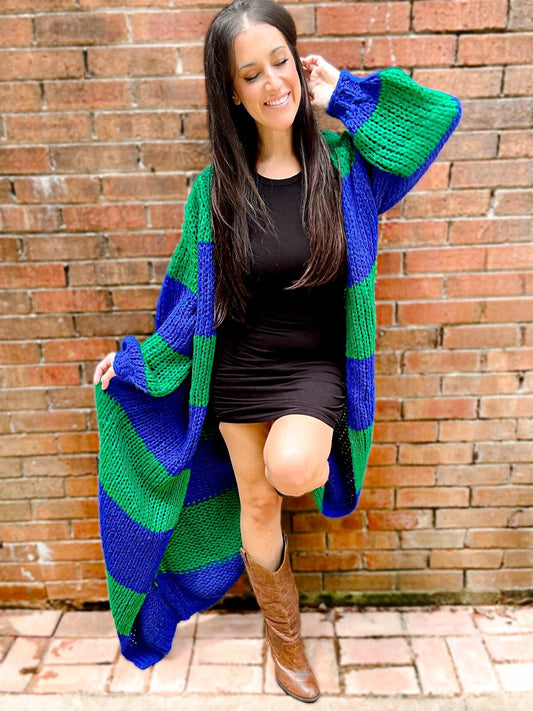 Oversized chunky striped balloon sleeve duster • Quick Ship