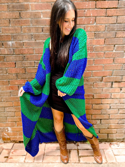 Oversized chunky striped balloon sleeve duster • Quick Ship