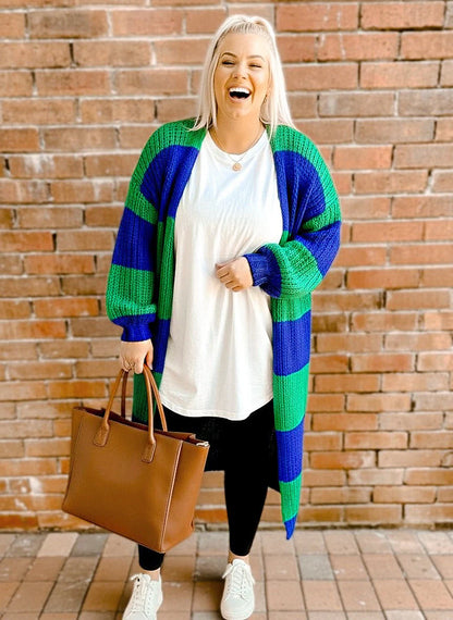 Oversized chunky striped balloon sleeve duster • Quick Ship