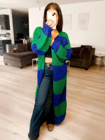 Oversized chunky striped balloon sleeve duster • Quick Ship