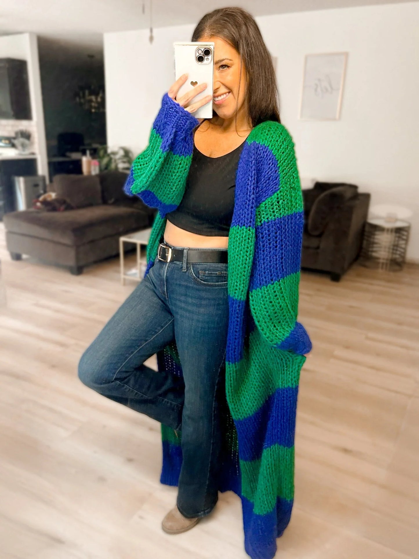 Oversized chunky striped balloon sleeve duster • Quick Ship