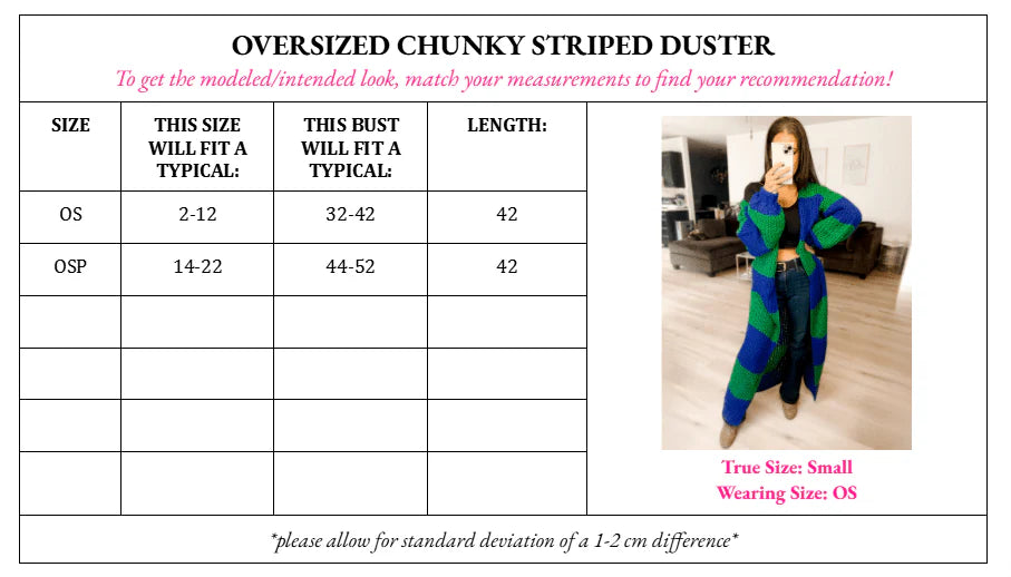 Oversized chunky striped balloon sleeve duster • Quick Ship