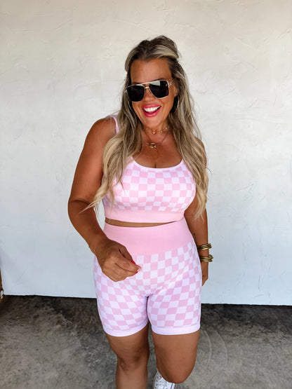 Checker bra & biker short set (4 colors) • Quick Ship