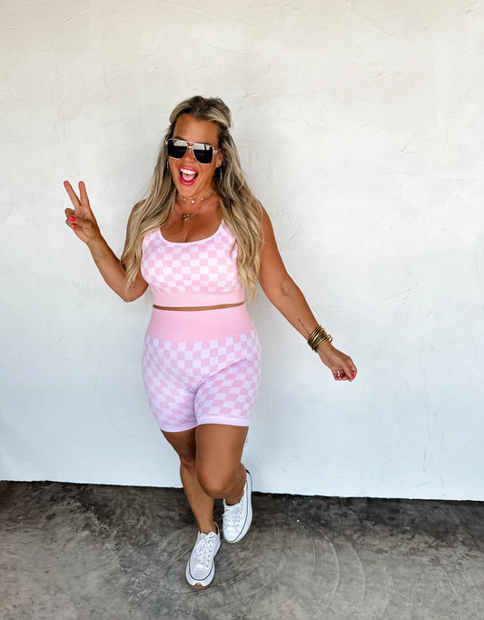 Checker bra & biker short set (4 colors) • Quick Ship
